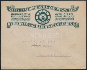 Alaska Szűcs és szőrmeárugyár R.T. Budapest VII. levélzáró levélen / štítek na obálce