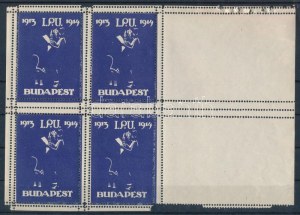 1914 IPU levélzáró négyestömb nagy ívszéllel / bloc de 4 étiquettes avec grande marge