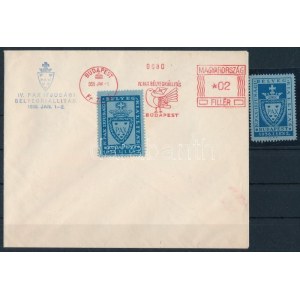 1938 IV. PAX Ifjúsági bélyegkiállítás levélzáró + borítékon frankotyp emlékbélyegzéssel / label ...