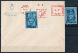 1938 IV. PAX Ifjúsági bélyegkiállítás levélzáró + borítékon frankotyp emlékbélyegzéssel / label ...