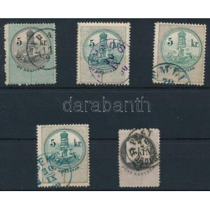 5 db okmánybélyeg postabélyegként való felhasználása (hely-kelet bélyegző) ...
