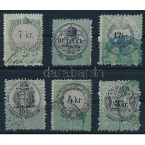 6 db okmánybélyeg papírránccal / timbres fiscaux avec pli de papier
