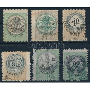 6 db okmánybélyeg elfogazva / fiscal stamps with shifted perforation