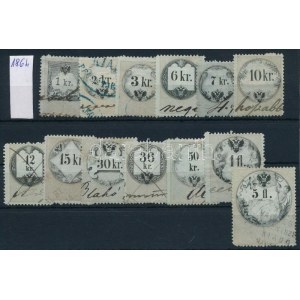 1864 13 db okmánybélyeg / timbres fiscaux