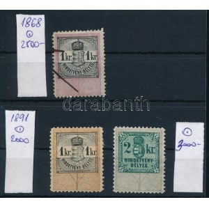 1868-1891 3 db okmánybélyeg / timbres fiscaux