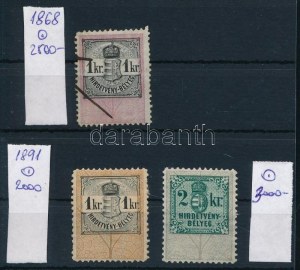 1868-1891 3 db okmánybélyeg / fiskální známky