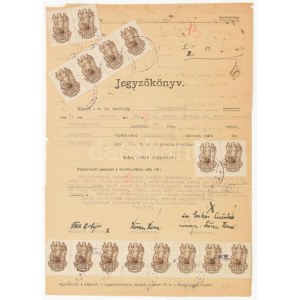 1945 Jegyzőkönyv 46.000P illetékkel / Kartoteka policyjna ze znaczkami skarbowymi