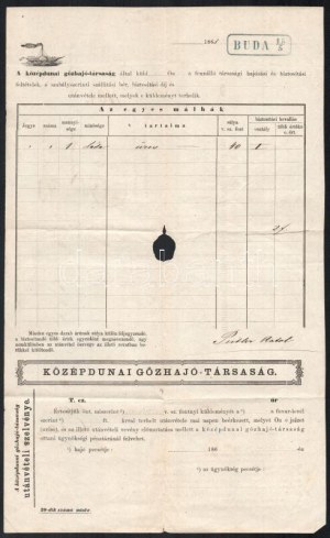 1868 Középdunai Gőzhajó-Társaság fuvarlevél Budáról Vácra, Honvéd teherszállító hajó, 