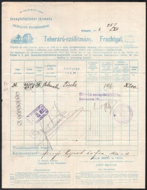 1902 DDSG Dunagőzhajózási társaság hajós fuvarlevél Pancsova. ...