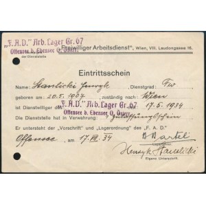 1934 Önkéntes munkatábori belépő Ottensee b. Ebensee. / Wpis do obozu pracy dobrowolnej
