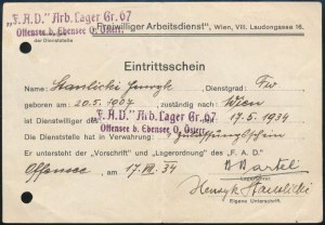 1934 Önkéntes munkatábori belépő Ottensee b. Ebensee. / Eintritt in das Lager für freiwillige Arbeit