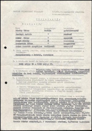 1981 Magyar Filmgyártó vállalat úti jelentése Puskás Ferenc és Czibor Zoltán interjúról az c...