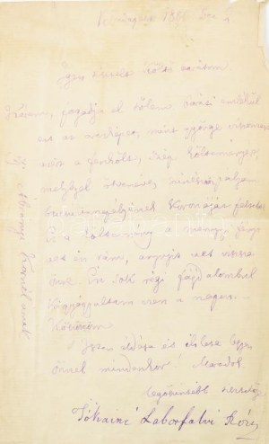 1883 Jókainé Laborfalvi Róza (1817-1886) színésznő levele ifj. Ábrányi Kornél (1849-1913) író, újságíró részére...