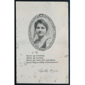 1925 Papp-Váry Elemérné Sziklay Szeréna (1881-1923): A magyar Hiszekegy szerzője képével ellátott fém kártya...
