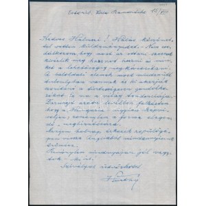 1949 Estoril, Villa Ramuntcho [1949] 15/VIII. Vitéz nagybányai Horthy Miklós (1868-1957) saját kézzel írt levele...