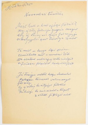1950-1960 circa Dutka Ákos (1881-1972) költő, író saját kézzel írt, 