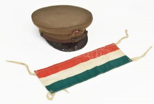1956 Forradalmi nemzetőr, átállt katona sapkája, Kossuth címerrel, hozzá magyar nemzeti trikolor karszallag...