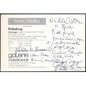 1997 István Nádler neue Arbeiten. Berlin, Galerie Waszkowiak. Kiállítási kártya méretű kiállítási meghívó...