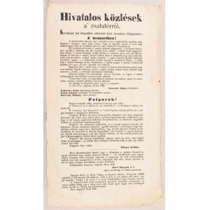 1849 Pest, Hivatalos közlések a' csatatérről. Következő két felszóllítás találtatott Arad városában kifüggesztve...