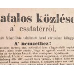 1849 Pest, Hivatalos közlések a' csatatérről. Következő két felszóllítás találtatott Arad városában kifüggesztve...