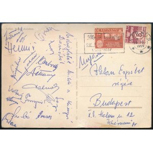 1955 Kinizsi (FTC, Ferencváros, Fradi) labdarúgó csapat tagjainak autográf aláírásai : Fenyvesi Máté, Dékány Ferenc...
