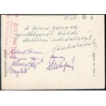 1954 Csehszlovákiai sakkversenyről írt levelezőlap Kossa István miniszternek magyar sakkmesterek autográf aláírásával. ...