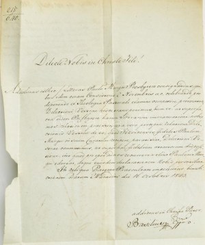 1843 dr. Erdélyi Vazul, nagváradi görög katolikus püspök által aláírt okirat / Ein Dokument unterzeichnet von Vazul Erdélyi...
