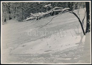 cca 1933 Kinszki Imre (1901-1945) budapesti fotóművész hagyatékából, pecséttel jelzett vintage fotó (Sípálya), 11...