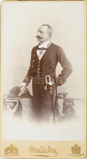 Faragó Ödön (1853-1925) vámigazgató, elsőosztályú mandarino, keményhátú fotó Strelisky budapesti műterméből, 20...