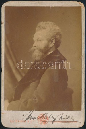 ca 1890 Munkácsy Mihály (1844-1900) portréja a művész aláírásával, keményhátú fotó Ad. Braun párizsi műterméből...