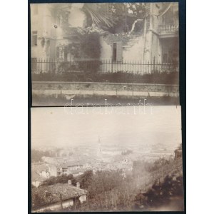 1916 Háborús károk a harcok nyomán Görzben (Gorizia), 2 db fotó, hátoldalt felirattal, 7...