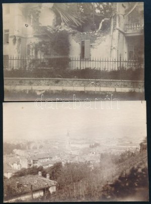 1916 Háborús károk a harcok nyomán Görzben (Gorizia), 2 db fotó, hátoldalt felirattal, 7...