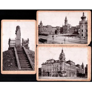 1902 Arad, képek a városról a századfordulóról: Városháza, Pénzügyi palota, Vértanúszobor, stb.; 5 db keményhátú fotó ...