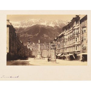 um 1900 Innsbruck, Ausztria, 2 db városkép, kartonra kasírozott fotó, 14×9 cm