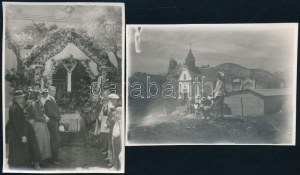1935 Úrnapi körmenet Budaörsön, 5 db egyenként feliratozott fotó, szép állapotban, 11×8 cm