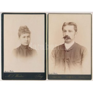 ok. 1890 Prága, két külön műteremben készült portré felvétel Emil Habyról és Marie Habyról...