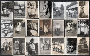 1920-1945 circa Magyar népviselet témájú fotó tétel, össz. 85 db fotó és fotólap, 6x4,5 cm és 14x9...