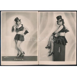 ok. 1930 Jenny revütáncosnő, 2 db Sonya fotó, hátoldalon albumba ragasztás nyomával, 16×11...