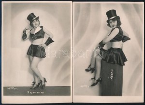 1930 circa Jenny revütáncosnő, 2 db Sonya fotó, hátoldalon albumba ragasztás nyomával, 16×11...