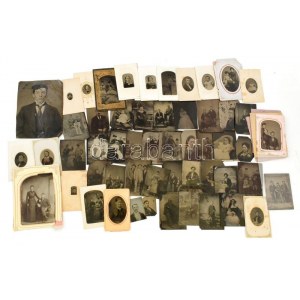 ca. 1880-1910 Ferrotípia tétel: portrék (hölgyek, urak, gyerekek), családi képek, automobilos csoportkép, stb...