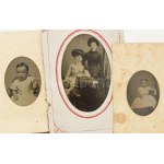 cca 1880-1910 Ferrotípia tétel: portrék (hölgyek, urak, gyerekek), családi képek, automobilos csoportkép, stb...