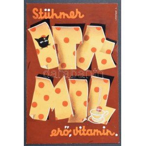 Ladányi József, működött a XX. sz. közepén : Stühmer, erő, vitamin (plakát- vagy reklámterv), 1940-es évek. Tempera...