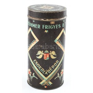 1930 circa Stühmer Frigyes Rt. art déco mintájú fém csokoládégyár doboza, kis kopásokkal, jó állapotban...