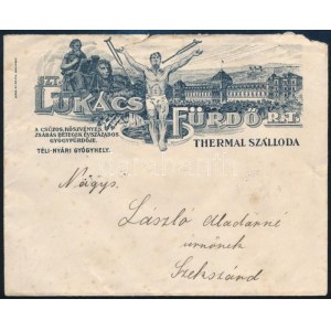 ca. 1900 Lukács fürdő litho fejléces levélboríték 16x12 cm