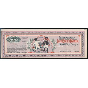 Vitralin festék - Lutz Ede Festékgyára Budapest címke, hajtott, 7,5×22 cm