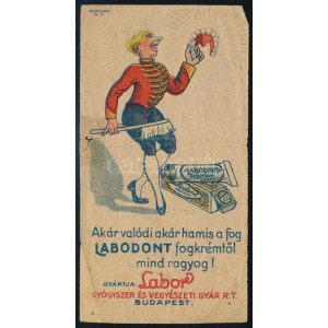 ca. 1920 Labodont fogkrém, Labor Gyógyszer és Vegyészeti Gyár Budapest számolócédula, hajtott...