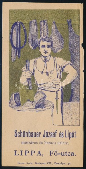 ca. 1910 Schönbauer József és Lipót mészáros és hentes, Lippa számolócédula...