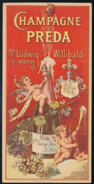 1910 circa Champagne Préda, Dr. Ludwig Willibald, Nagymaros pezsgő számolócédula