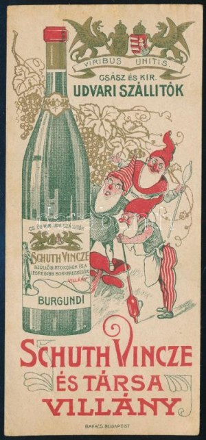 cca 1910 Schuth Vince és Társa villányi borkereskedők, számolócédula
