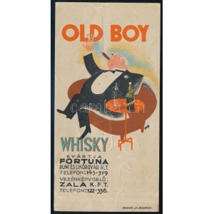 ca. 1930 Old Boy Whisky, Fortuna Rum és Likőrgyár számolócédula